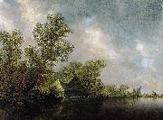 Jan van Goyen River Landscape with Ferry and cottages oil